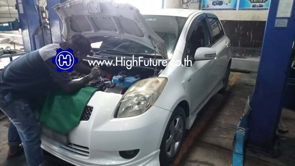 TOYOTA YARIS เปลี่ยนหม้อต้ม LPG 2 - High Future บริษัท ไฮฟิวเจอร์ จำกัด ศูนย์ติดตั้งแก๊สรถยนต์มาตรฐาน ซ่อมรถยนต์ ช่วงล่าง เบรค คลัทช์